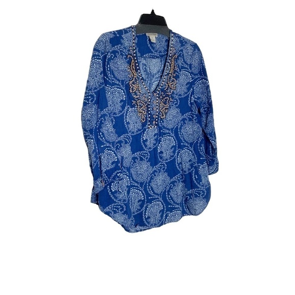 Lucky Brand blue blouse with side pockets and V neckline. Size M - Picture 5 of 10